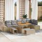 Preview: ARDEBO.de - 9-teiliges Garten Sofaset mit Kissen Beige Poly Rattan Akazie, 2-Sitzer Garten Sofa mit Kissen Beige Poly Rattan, 3-teilige Garten Essgruppe mit Kissen Beige Poly Rattan Akazie