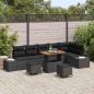 Preview: ARDEBO.de - 9-teiliges Garten-Sofa-Set mit Kissen Schwarz Poly-Rattan Akazie, 2-Sitzer Garten-Sofa mit Kissen Schwarz Poly-Rattan, 3-teiliges Garten-Ess-Set mit Kissen Schwarz Poly-Rattan Akazie