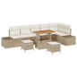 Preview: ARDEBO.de - 9-teiliges Garten Sofa Set mit Kissen Beige Poly Rattan Akazie, 2-Sitzer Garten Sofa mit Kissen Beige Poly Rattan, 3-teiliges Garten Essset mit Kissen Beige Poly Rattan Akazie