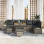 Preview: 9-teiliges Garten Sofa Set mit Kissen Grau Poly Rattan Akazie, 2-Sitzer Garten Sofa mit Kissen Grau Poly Rattan, 3-teiliges Garten Esstisch Set mit Kissen Grau Poly Rattan Akazie