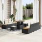 Preview: ARDEBO.de - 8-teiliges Garten Sofa Set mit Kissen Schwarz Poly Rattan Akazie, 3-teiliges Garten Essenset mit Kissen Schwarz Poly Rattan Akazie