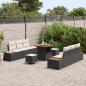 Preview: 9-teiliges Garten-Sofa-Set mit Kissen Schwarz Poly-Rattan Akazie, 3-teiliges Garten-Ess-Set mit Kissen Schwarz Poly-Rattan Akazie