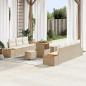 Preview: ARDEBO.de - 10-teiliges Garten Sofa Set mit Kissen Beige Poly Rattan Akazie, 3-teiliges Garten Esstischset mit Kissen Beige Poly Rattan Akazie