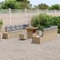 Preview: 11-teiliges Garten Sofa Set mit Kissen Beige Poly Rattan Akazie, 3-teiliges Garten Essenset mit Kissen Beige Poly Rattan Akazie