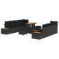 Preview: ARDEBO.de - 11-teiliges Garten Sofa Set mit Kissen Schwarz Poly Rattan Akazie, 3-teiliges Garten Essset mit Kissen Schwarz Poly Rattan Akazie