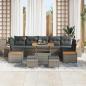 Preview: 10-teiliges Garten Sofa Set mit Kissen grau Poly-Rattan Akazie, 3-teiliges Garten Ess Set mit Kissen grau Poly-Rattan Akazie