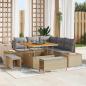 Preview: ARDEBO.de - 8-teiliges Garten-Sofa-Set mit Kissen Beige Poly-Rattan Akazie, 3-teiliges Garten-Essenset mit Kissen Beige Poly-Rattan Akazie