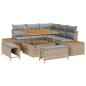 Preview: 8-teiliges Garten-Sofa-Set mit Kissen Beige Poly-Rattan Akazie, 3-teiliges Garten-Essenset mit Kissen Beige Poly-Rattan Akazie
