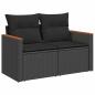 Preview: 8-teiliges Garten-Sofa-Set mit Kissen, schwarzes Poly-Rattan, Akazie, 3-teiliges Garten-Ess-Set mit Kissen, schwarzes Poly-Rattan, Akazie
