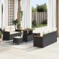 Preview: ARDEBO.de - 8-teilige Garten Sofa Set mit Kissen Schwarz Poly Rattan Akazie, 3-teilige Garten Essgruppe mit Kissen Schwarz Poly Rattan Akazie