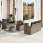 Preview: ARDEBO.de - 8-teiliges Garten-Sofa-Set mit Kissen Grau Poly-Rattan Akazie, 3-teiliges Garten-Ess-Set mit Kissen Grau Poly-Rattan Akazie