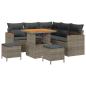 Preview: 8-teiliges Garten Sofa Set mit Kissen Grau Poly Rattan Akazie, 3-teiliges Garten Esstisch Set mit Kissen Grau Poly Rattan Akazie