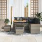 Preview: 8-teiliges Garten Sofa Set mit Kissen Grau Poly Rattan Akazie, 3-teiliges Garten Esstisch Set mit Kissen Grau Poly Rattan Akazie