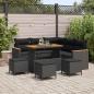 Preview: ARDEBO.de - 9-teiliges Garten Sofa Set mit Kissen Schwarz Poly Rattan Akazie, 4-teiliges Garten EssSet mit Kissen Schwarz Poly Rattan Akazie