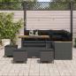 Preview: 9-teiliges Garten Sofa Set mit Kissen Schwarz Poly Rattan Akazie, 4-teiliges Garten EssSet mit Kissen Schwarz Poly Rattan Akazie