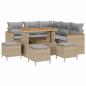 Preview: 9-teiliges Garten-Sofa-Set mit Kissen Beige Poly Rattan Akazie, 4-teiliges Garten-Dining-Set mit Kissen Beige Poly Rattan Akazie