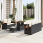 Preview: ARDEBO.de - 8-teiliges Garten-Sofa-Set mit Kissen Schwarz Poly-Rattan Akazie, 3-teiliges Garten-Dining-Set mit Kissen Schwarz Poly-Rattan Akazie
