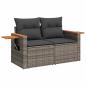 Preview: 11-teiliges Garten Sofa Set mit Kissen Grau Poly Rattan Akazie, 3-teiliges Garten Essenset mit Kissen Grau Poly Rattan Akazie