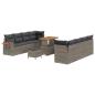 Preview: 11-teiliges Garten Sofa Set mit Kissen Grau Poly Rattan Akazie, 3-teiliges Garten Esszimmer Set mit Kissen Grau Poly Rattan Akazie