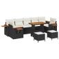 Preview: 10-teiliges Garten-Sofa-Set mit Kissen Schwarz Poly-Rattan Akazie, 3-teiliges Garten-Esszimmer-Set mit Kissen Schwarz Poly-Rattan Akazie