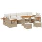 Preview: ARDEBO.de - 10-teiliges Garten Sofaset mit Kissen Beige Poly Rattan Akazie, 3-teiliges Garten Essset mit Kissen Beige Poly Rattan Akazie