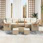 Preview: 10-teiliges Garten Sofaset mit Kissen Beige Poly Rattan Akazie, 3-teiliges Garten Essset mit Kissen Beige Poly Rattan Akazie