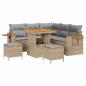 Preview: 8-teiliges Garten-Sofa-Set mit Kissen Beige Poly Rattan Akazie, 3-teiliges Garten-Ess-Set mit Kissen Beige Poly Rattan Akazie