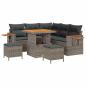Preview: 8-teiliges Garten Sofaset mit Kissen Grau Poly Rattan Akazie, 3-teiliges Garten Esstischset mit Kissen Grau Poly Rattan Akazie