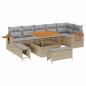 Preview: 9-teiliges Garten Sofa Set mit Kissen Beige Poly Rattan Akazie, 3-teiliges Garten Essset mit Kissen Beige Poly Rattan Akazie