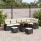 Preview: ARDEBO.de - 9-teiliges Garten Sofa Set mit Kissen Schwarz Poly-Rattan Akazie, 3-teiliges Garten Esstisch Set mit Kissen Schwarz Poly-Rattan Akazie