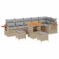 Preview: 9-teiliges Garten Sofa Set mit Kissen Beige Poly-Rattan Akazie, 3-teiliges Garten Essgruppe mit Kissen Beige Poly-Rattan Akazie