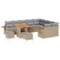 Preview: 12-teiliges Garten Sofa Set mit Kissen Beige Poly Rattan Akazie, 3-teiliges Garten Esszimmer Set mit Kissen Beige Poly Rattan Akazie