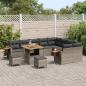 Preview: 12-teiliges Garten Sofa Set mit Kissen Grau Poly Rattan Akazie, 3-teiliges Garten Eßset mit Kissen Grau Poly Rattan Akazie