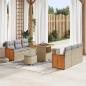 Preview: ARDEBO.de - 9-teiliges Garten Sofa Set mit Kissen Beige Poly Rattan Akazie, 2-Sitzer Garten Sofa mit Kissen Beige Poly Rattan, 3-teiliges Garten Esszimmer Set mit Kissen Beige Poly Rattan Akazie