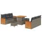 Preview: 9-teiliges Garten Sofa Set mit Kissen Grau Poly Rattan Akazie, 2-Sitzer Garten Sofa mit Kissen Grau Poly Rattan, 3-teiliges Garten Esstisch Set mit Kissen Grau Poly Rattan Akazie