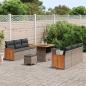 Preview: 9-teiliges Garten Sofa Set mit Kissen Grau Poly Rattan Akazie, 2-Sitzer Garten Sofa mit Kissen Grau Poly Rattan, 3-teiliges Garten Esstisch Set mit Kissen Grau Poly Rattan Akazie