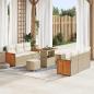 Preview: ARDEBO.de - 9-teiliges Garten Sofa Set mit Kissen Beige Poly Rattan Akazie, 2-Sitzer Garten Sofa mit Kissen Beige Poly Rattan, 3-teiliges Garten Esstisch Set mit Kissen Beige Poly Rattan Akazie