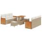 Preview: 9-teiliges Garten Sofa Set mit Kissen Beige Poly Rattan Akazie, 2-Sitzer Garten Sofa mit Kissen Beige Poly Rattan, 3-teiliges Garten Esstisch Set mit Kissen Beige Poly Rattan Akazie