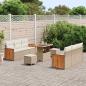 Preview: 9-teiliges Garten Sofa Set mit Kissen Beige Poly Rattan Akazie, 2-Sitzer Garten Sofa mit Kissen Beige Poly Rattan, 3-teiliges Garten Esstisch Set mit Kissen Beige Poly Rattan Akazie