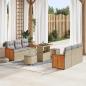 Preview: ARDEBO.de - 9-teiliges Garten Sofa Set mit Kissen aus beigem Poly Rattan und Akazie, 2-Sitzer Garten Sofa mit Kissen aus beigem Poly Rattan, 3-teiliges Garten Essset mit Kissen aus beigem Poly Rattan und Akazie