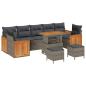 Preview: 10-teiliges Garten-Sofa-Set mit Kissen Grau Poly-Rattan Akazie, 2-Sitzer Garten-Sofa mit Kissen Grau Poly-Rattan, 3-teiliges Garten-Esszimmer-Set mit Kissen Grau Poly-Rattan Akazie