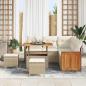 Preview: ARDEBO.de - 8-teiliges Garten Sofa Set mit Kissen Beige Poly Rattan Akazie, 2-Sitzer Garten Sofa mit Kissen Beige Poly Rattan, 3-teiliges Garten Ess-Set mit Kissen Beige Poly Rattan Akazie