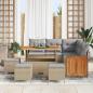 Preview: 9-teiliges Garten Sofaset mit Kissen Beige Poly Rattan Akazie, 2-Sitzer Garten Sofa mit Kissen Beige Poly Rattan, 4-teiliges Garten Esstischset mit Kissen Beige Poly Rattan Akazie