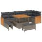 Preview: 9-teiliges Garten Sofaset mit Kissen Grau Poly Rattan Akazie, 2-Sitzer Garten Sofa mit Kissen Grau Poly Rattan, 3-teiliges Garten Essenset mit Kissen Grau Poly Rattan Akazie