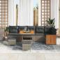 Preview: 9-teiliges Garten-Sofa-Set mit Kissen Grau Poly-Rattan Akazie, 2-Sitzer Garten-Sofa mit Kissen Grau Poly-Rattan, 3-teiliges Garten-Ess-Set mit Kissen Grau Poly-Rattan Akazie