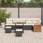 Preview: 9-teiliges Garten-Sofa-Set mit Kissen Schwarz Poly Rattan Akazie, 2-Sitzer Garten-Sofa mit Kissen Schwarz Poly Rattan, 3-teiliges Garten-Ess-Set mit Kissen Schwarz Poly Rattan Akazie