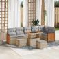 Preview: ARDEBO.de - 9-teiliges Garten Sofa Set mit Kissen Beige Poly Rattan Akazie, 2-Sitzer Garten Sofa mit Kissen Beige Poly Rattan, 3-teiliges Garten Ess-Set mit Kissen Beige Poly Rattan Akazie
