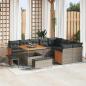 Preview: ARDEBO.de - 12-teiliges Garten-Sofa-Set mit Kissen Grau Poly Rattan Akazie, 3-teiliges Garten-Ess-Set mit Kissen Grau Poly Rattan Akazie, 2-Sitzer Garten-Sofa mit Kissen Grau Poly-Rattan