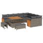 Preview: 12-teiliges Garten-Sofa-Set mit Kissen Grau Poly Rattan Akazie, 3-teiliges Garten-Ess-Set mit Kissen Grau Poly Rattan Akazie, 2-Sitzer Garten-Sofa mit Kissen Grau Poly-Rattan