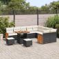Preview: ARDEBO.de - 12-teiliges Garten Sofa Set mit Kissen Schwarz Poly Rattan Akazie, 3-teiliges Garten Ess Set mit Kissen Schwarz Poly Rattan Akazie, 2-Sitzer Garten Sofa mit Kissen Schwarz Poly Rattan